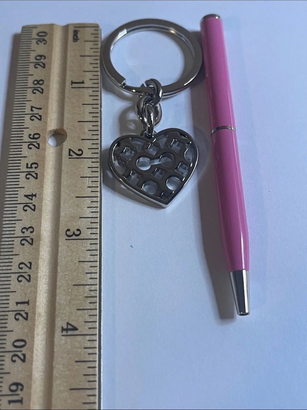 Coach Silver Heart Keychain with Pink Coach Pen